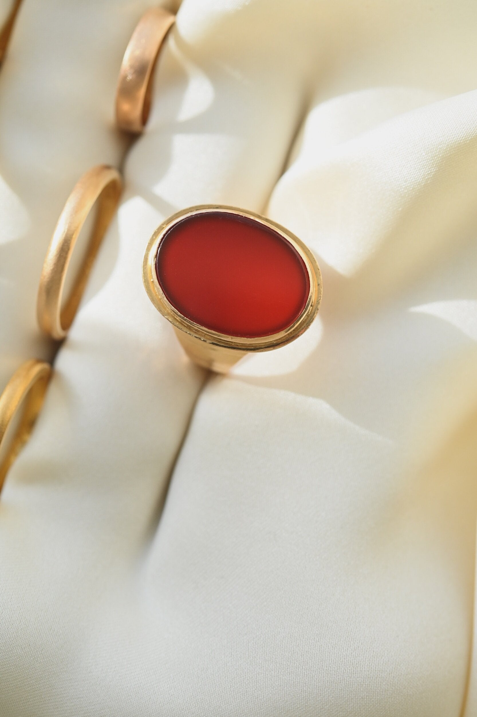 Antique Edwardian Signet Ring Red Agate 18K Gold Sweden 1908