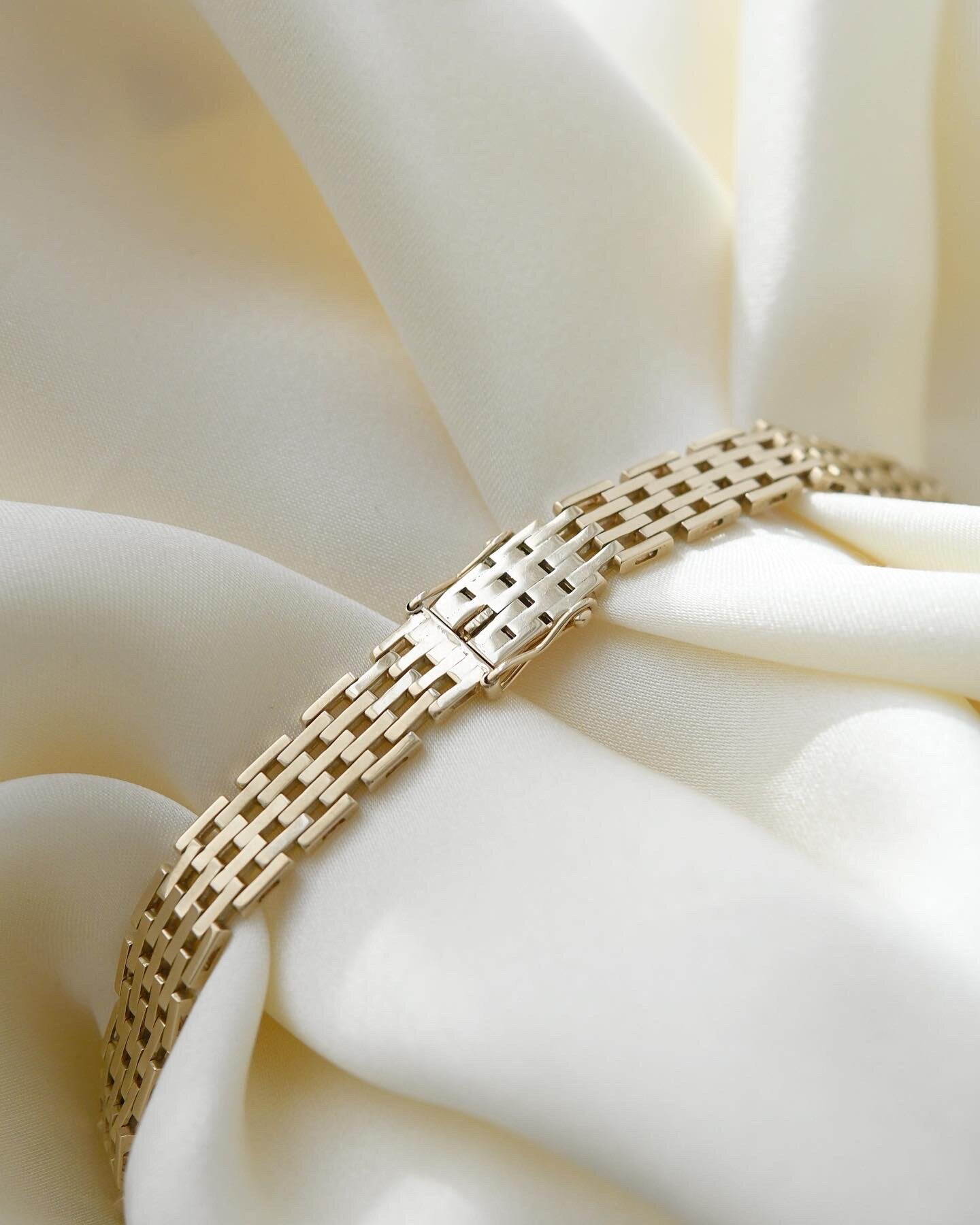 Stunning Danish Vintage Brick Link Bracelet 14K Gold
