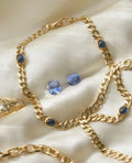 Vintage Curb Link Bracelet or Chain Extender w Sapphires 14K Gold 1980s