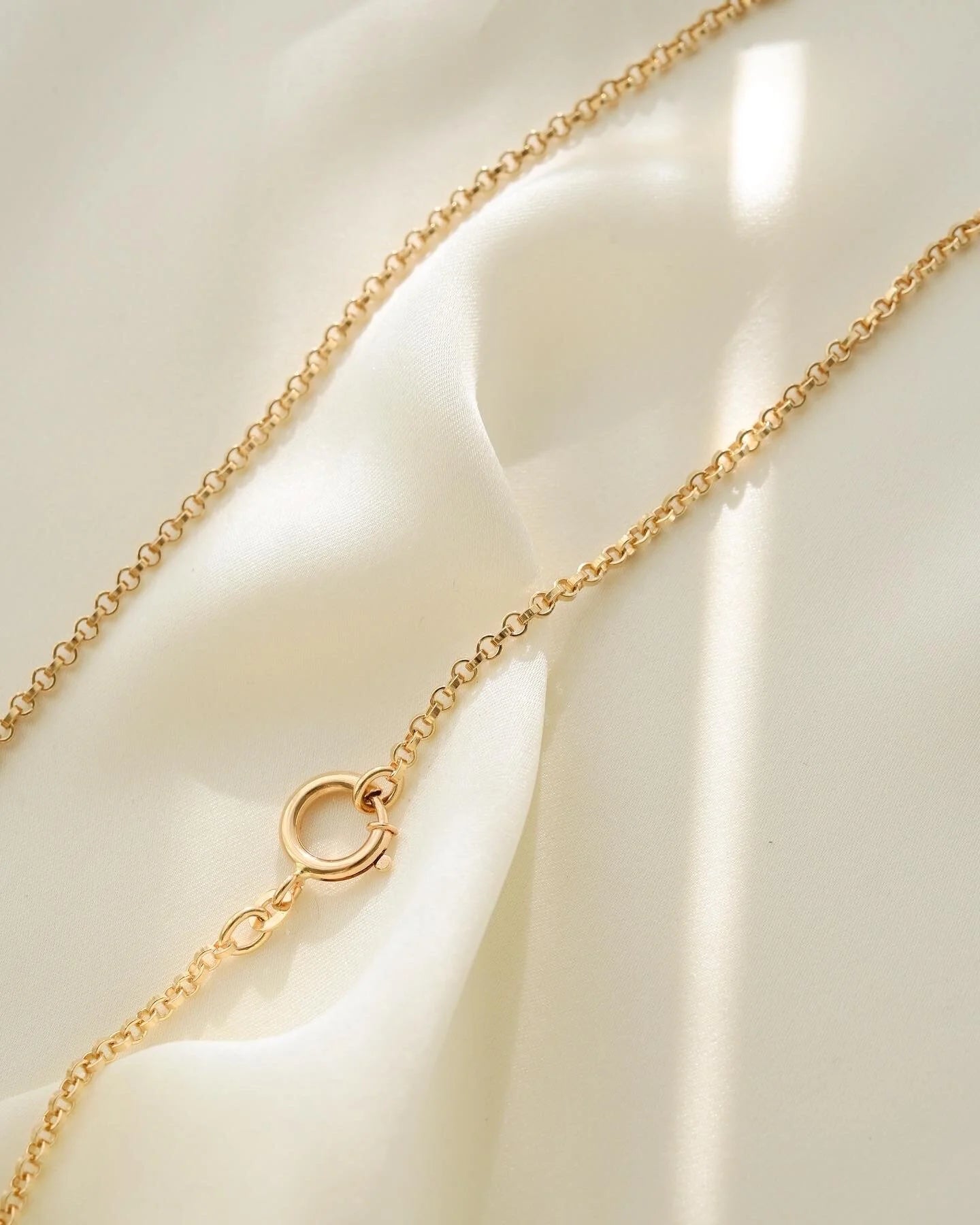 Long Rolo Chain w Loop Clasp 18K Solid Gold
