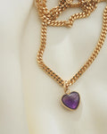 Puffy Amethyst Heart Pendant/ Charm 18K Gold