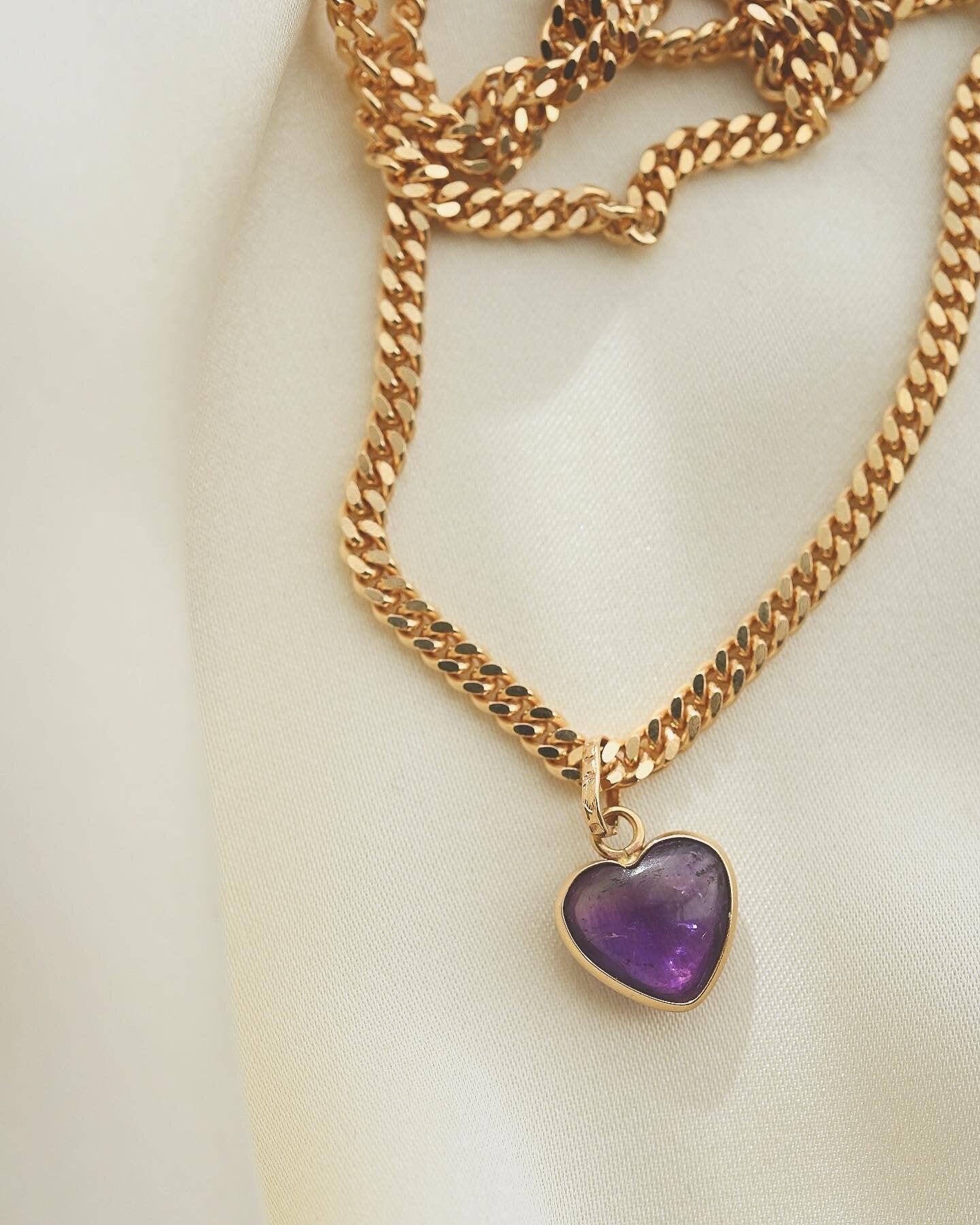 Puffy Amethyst Heart Pendant/ Charm 18K Gold