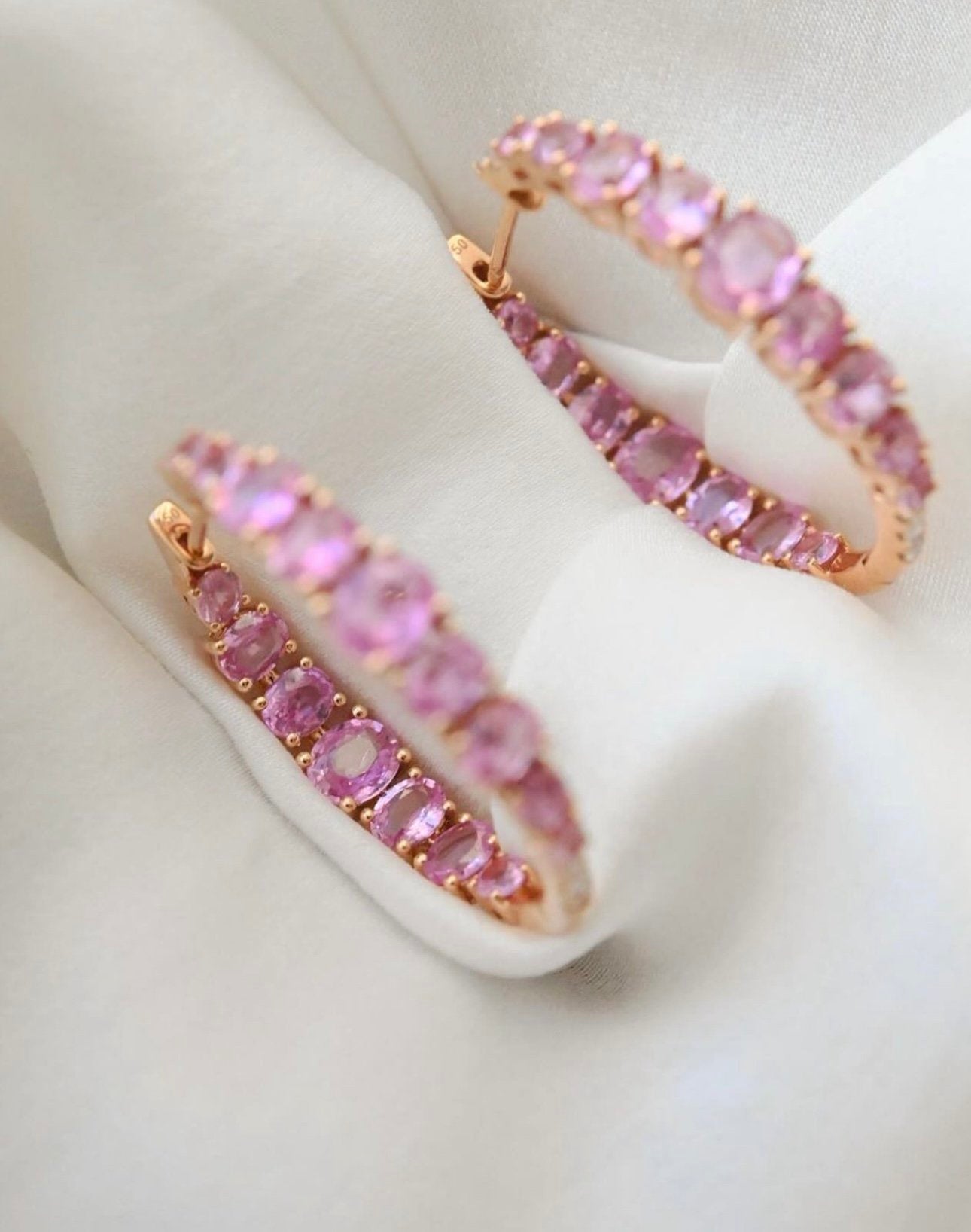 In a League Of their Own Pink Sapphire x Diamond Hoops 18K Rose Gold Estate