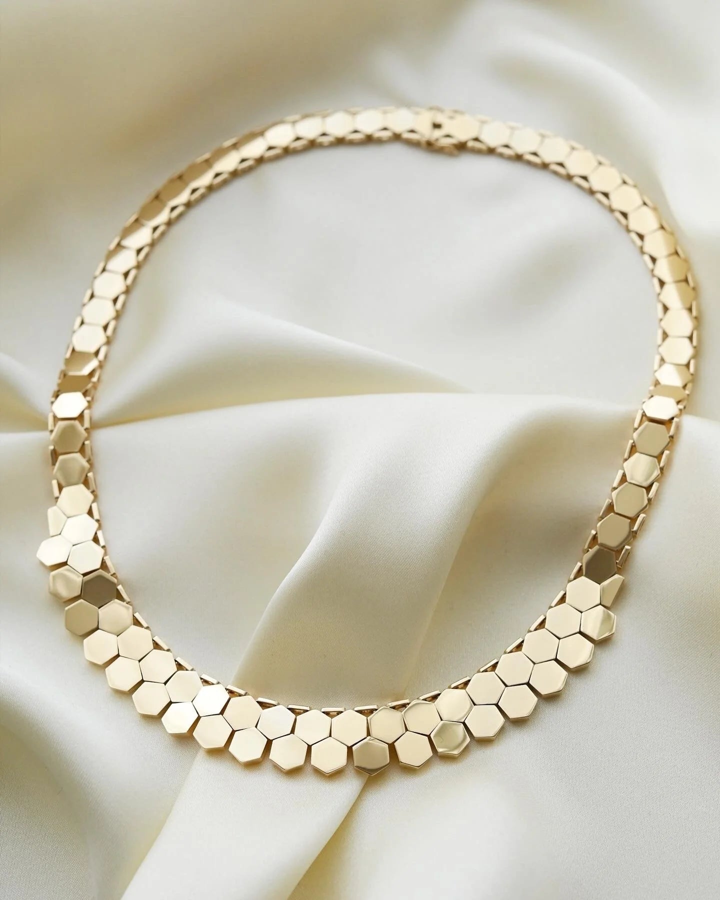 Outstanding Danish Vintage Bee Cell Link Necklace 14K Gold