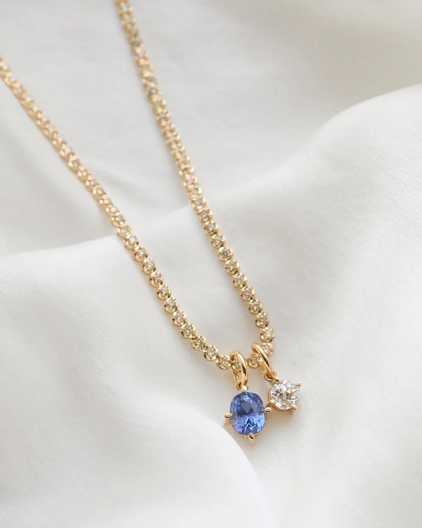 OMJ FINE JEWELRY : Cotton Candy Charms All Natural Untreated Sapphire Diamond and Tourmaline 18K Gold