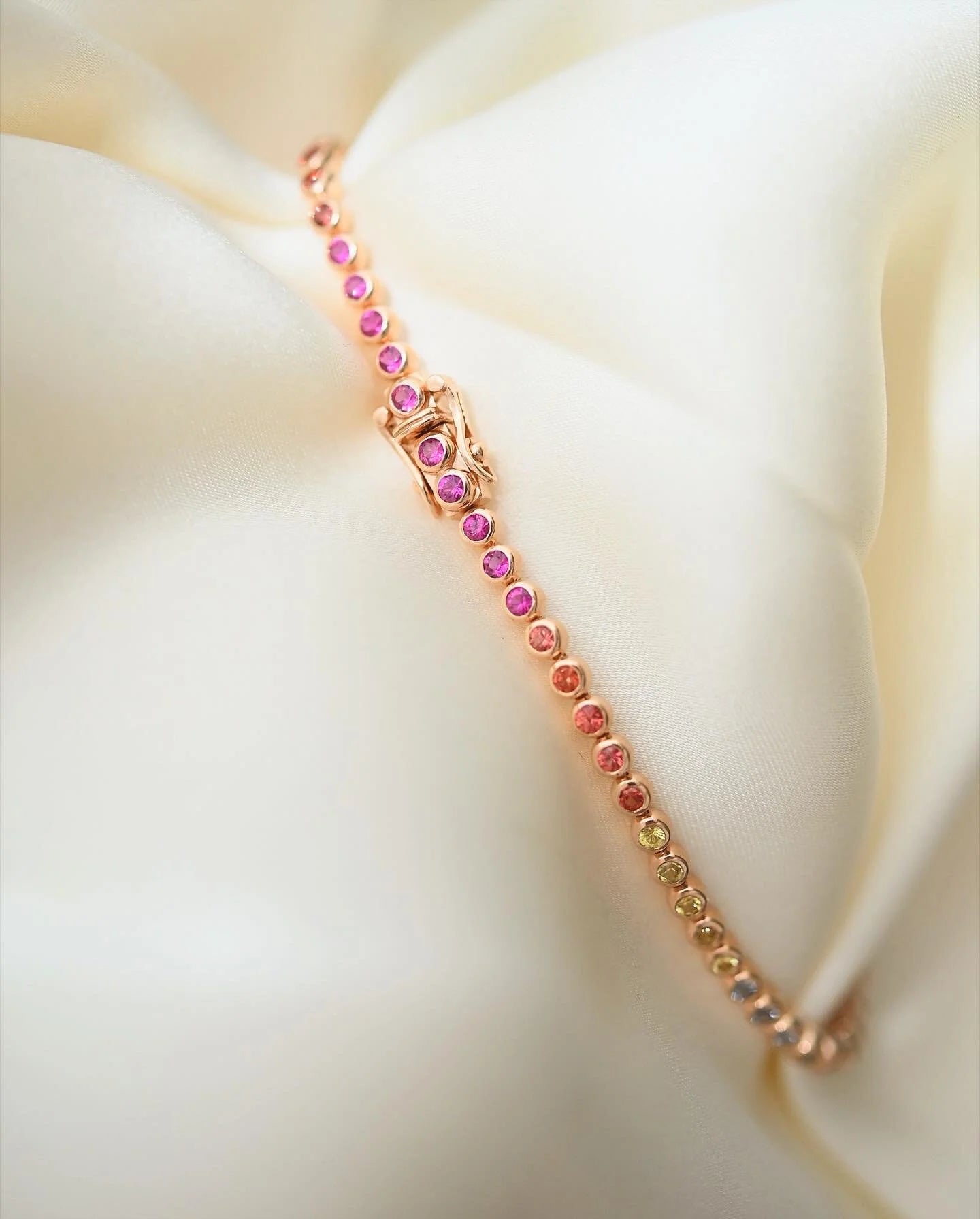 Estate Rainbow Sapphire Bracelet 18K Gold