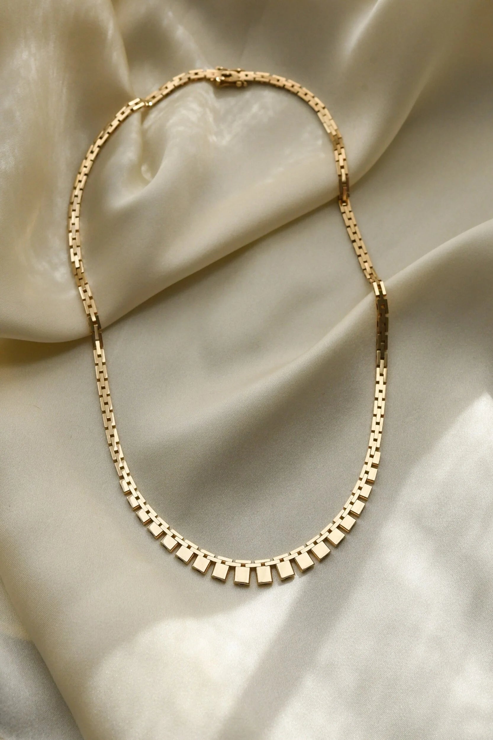 Beautiful Danish Vintage Brick Link Necklace 14K Gold 1960