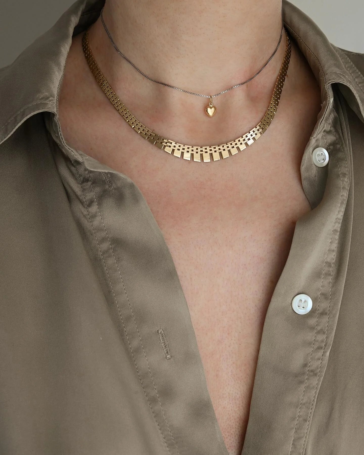 Stunning Brick Link Necklace 14K Gold 1960