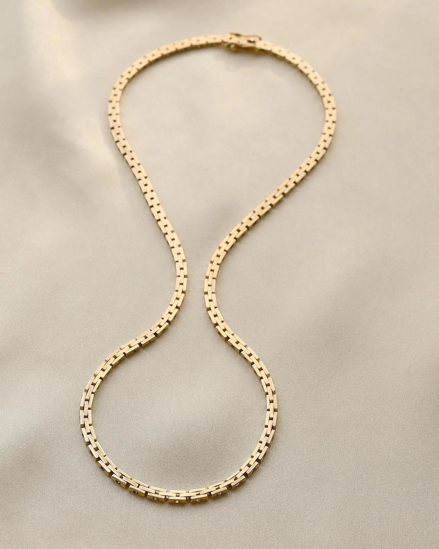 Stunning Danish Brick Link Necklace 14K Gold 1960s