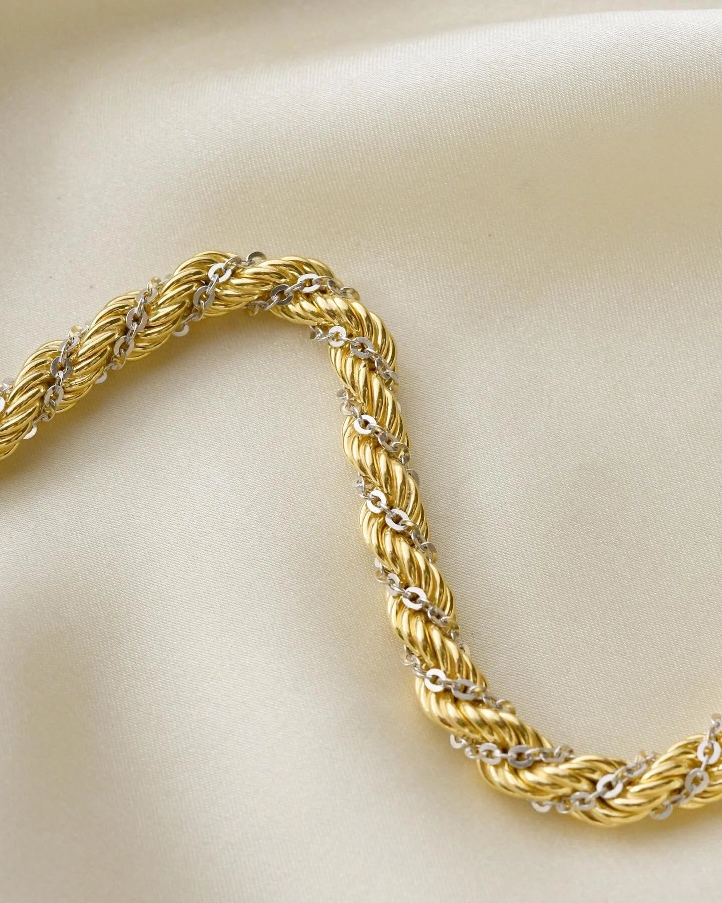 Twisted Two Tone Italian Vintage Bracelet 18K Gold 1970s