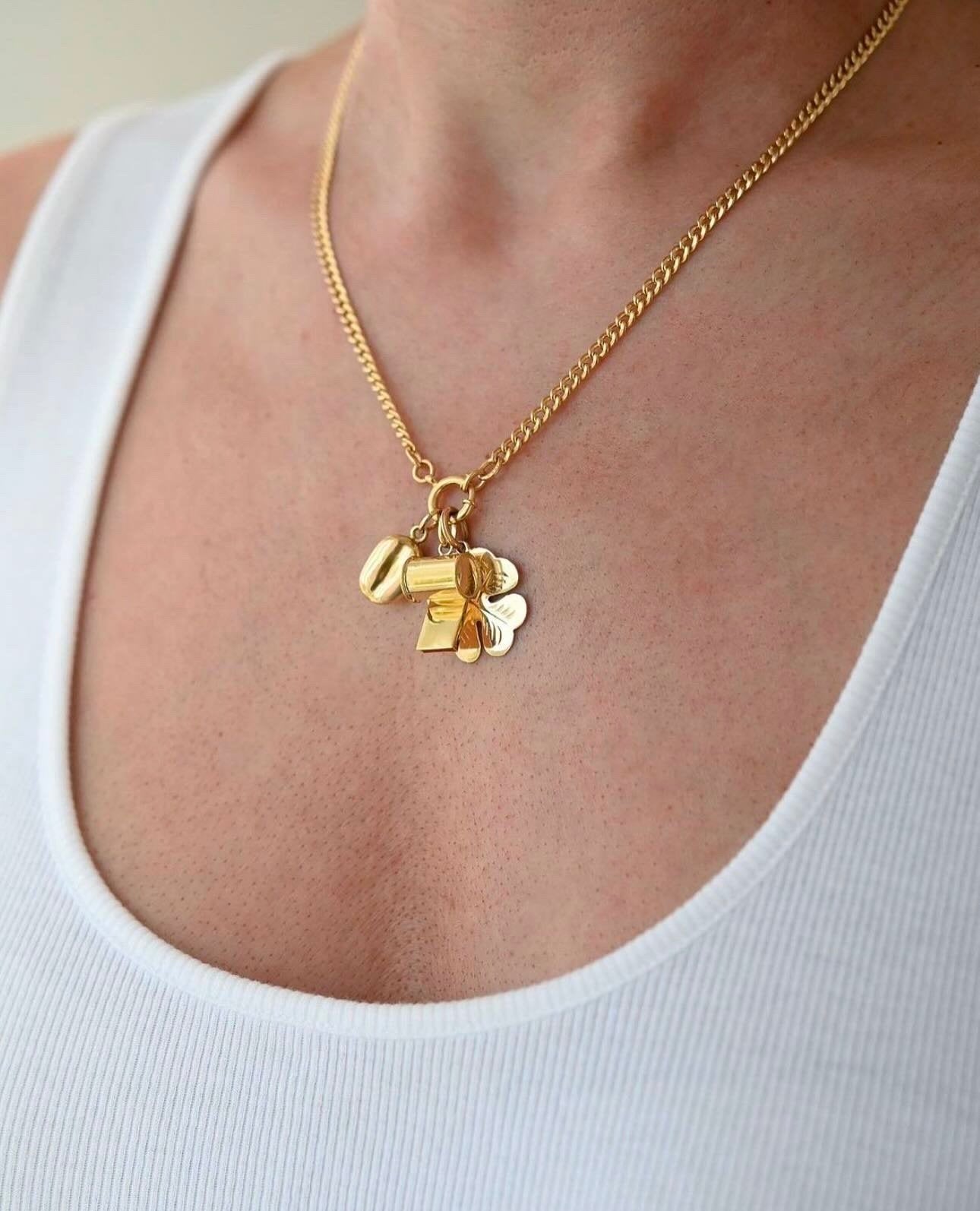 Big Vintage Lucky Pendant w Big Jump Ring Bale 18K Gold