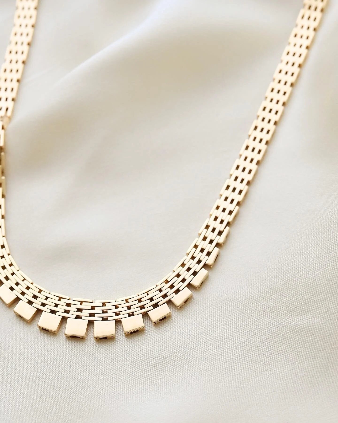 Unique Longer Brick Link Necklace 14K Gold 1960s