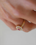 Vintage Bubblegum Pink Ruby and Diamonds Heart Ring 18K Gold