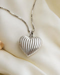 Swedish Vintage Silver Puffy Heart Pendant on Long Silver Chain