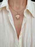 Extraordinary Huge Heart Cut Citrine Stone on Chain 14K Gold Denmark 1900s