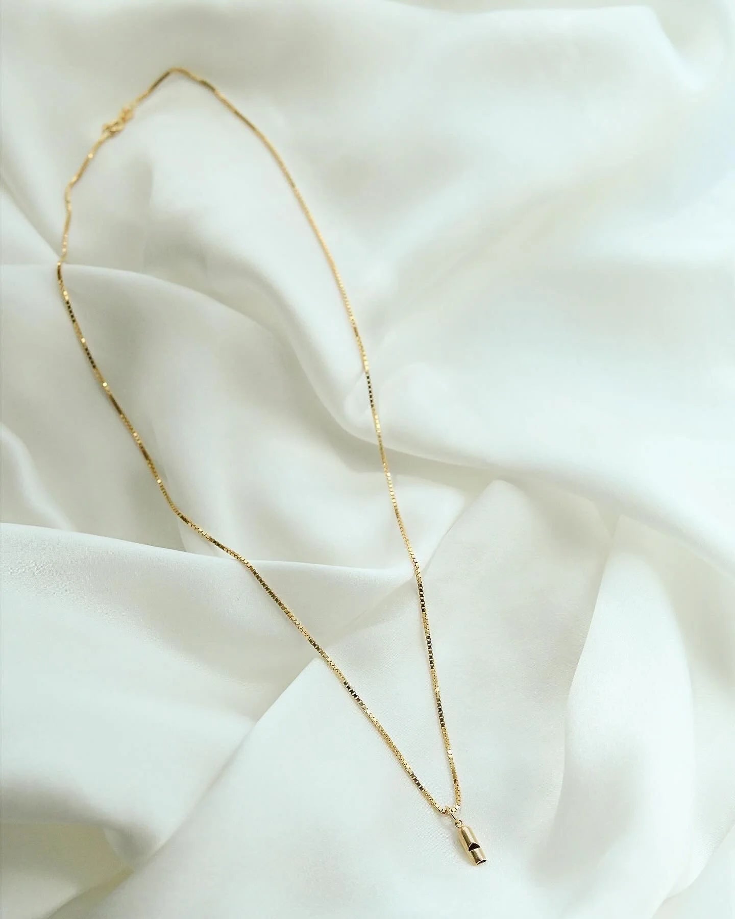 The Cutest Vintage Whistle Charm on Long Box Chain 18K Gold