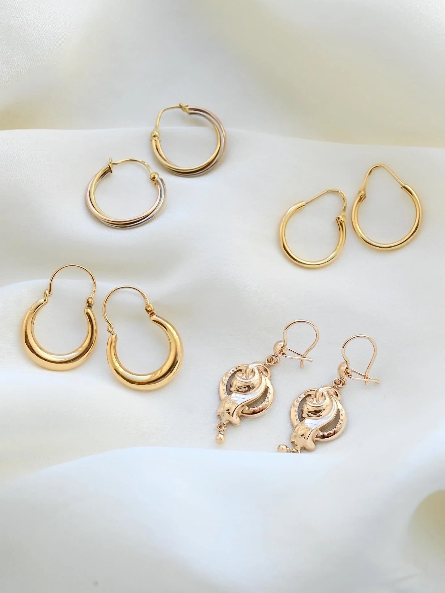 Domed Crescent Shaped Hoops 18K Gold