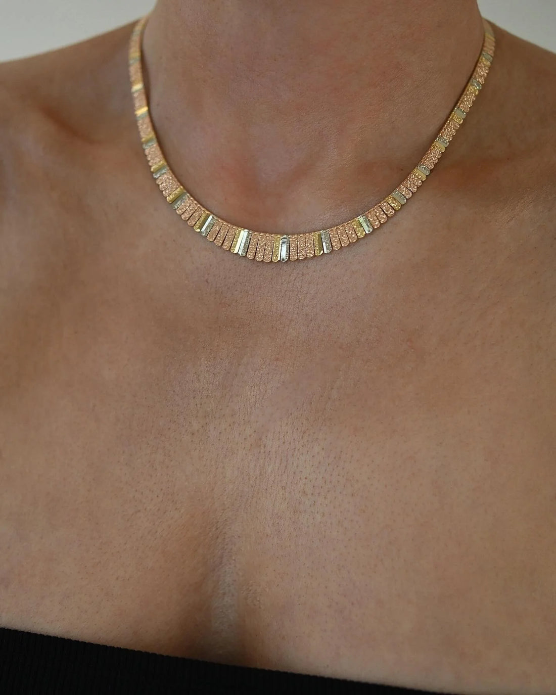 The Most Stunning Special Mid Century Necklace 18K Tri Color Gold