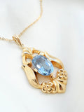 Special Big Mid Century Topaz Pendant and Chain 18K Gold