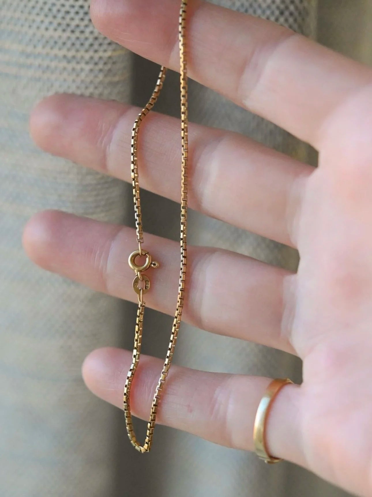 Classic Box Chain Bracelet or Anklet 9 Inches 18K Gold Swedish Vintage