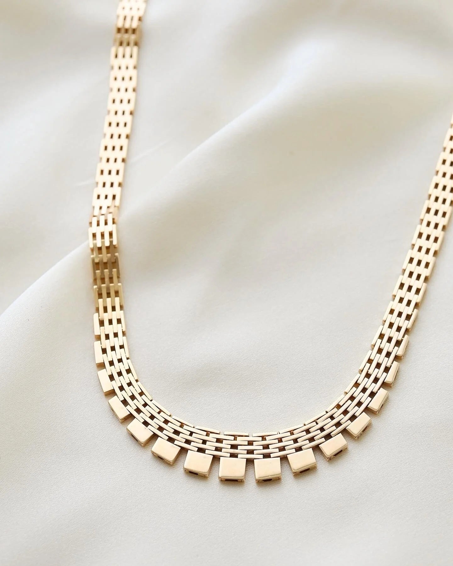 Unique Longer Brick Link Necklace 14K Gold 1960s