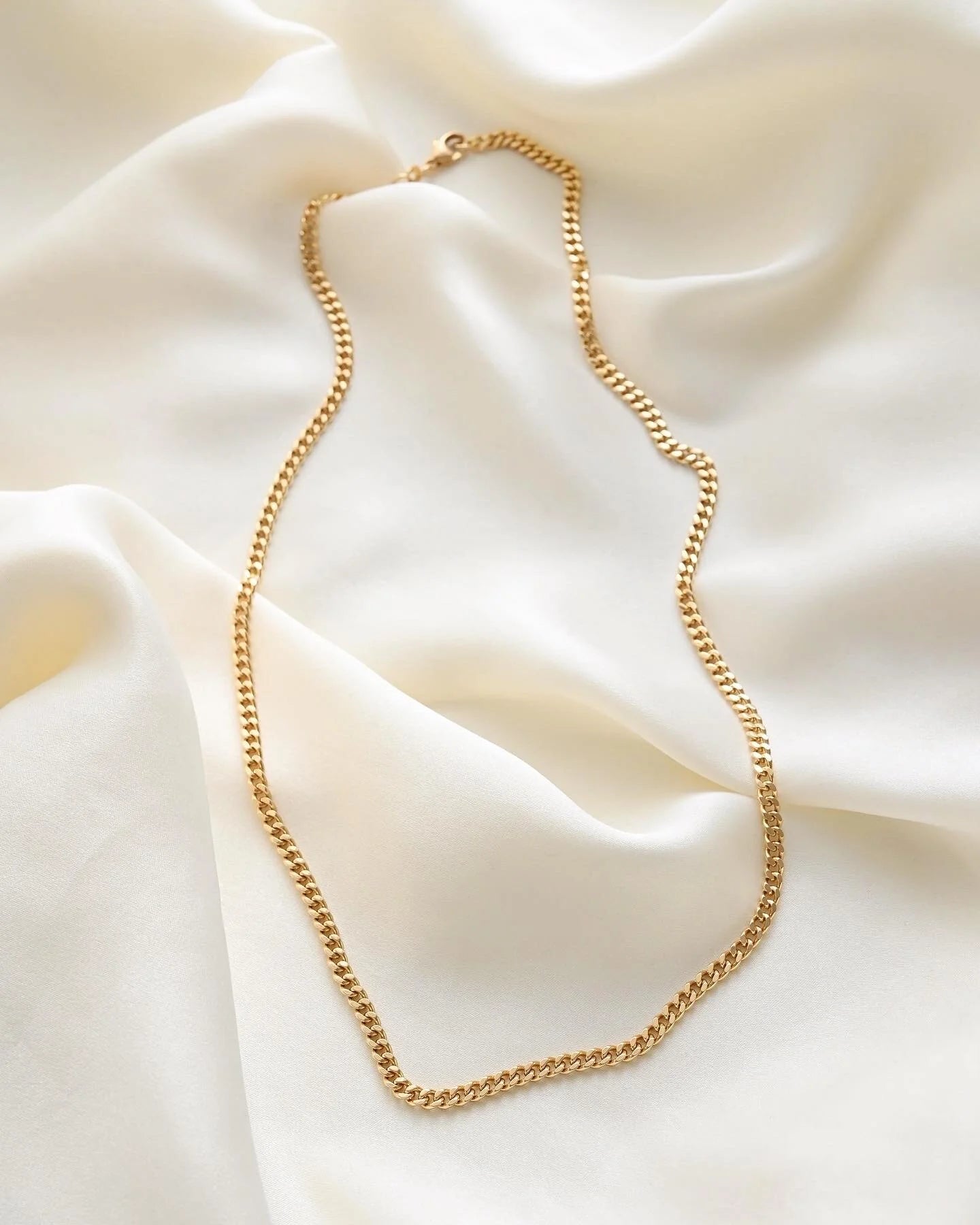 Long 21 Inches Vintage Curb Necklace 18K Gold