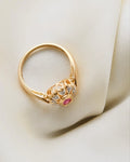Vintage Bubblegum Pink Ruby and Diamonds Heart Ring 18K Gold