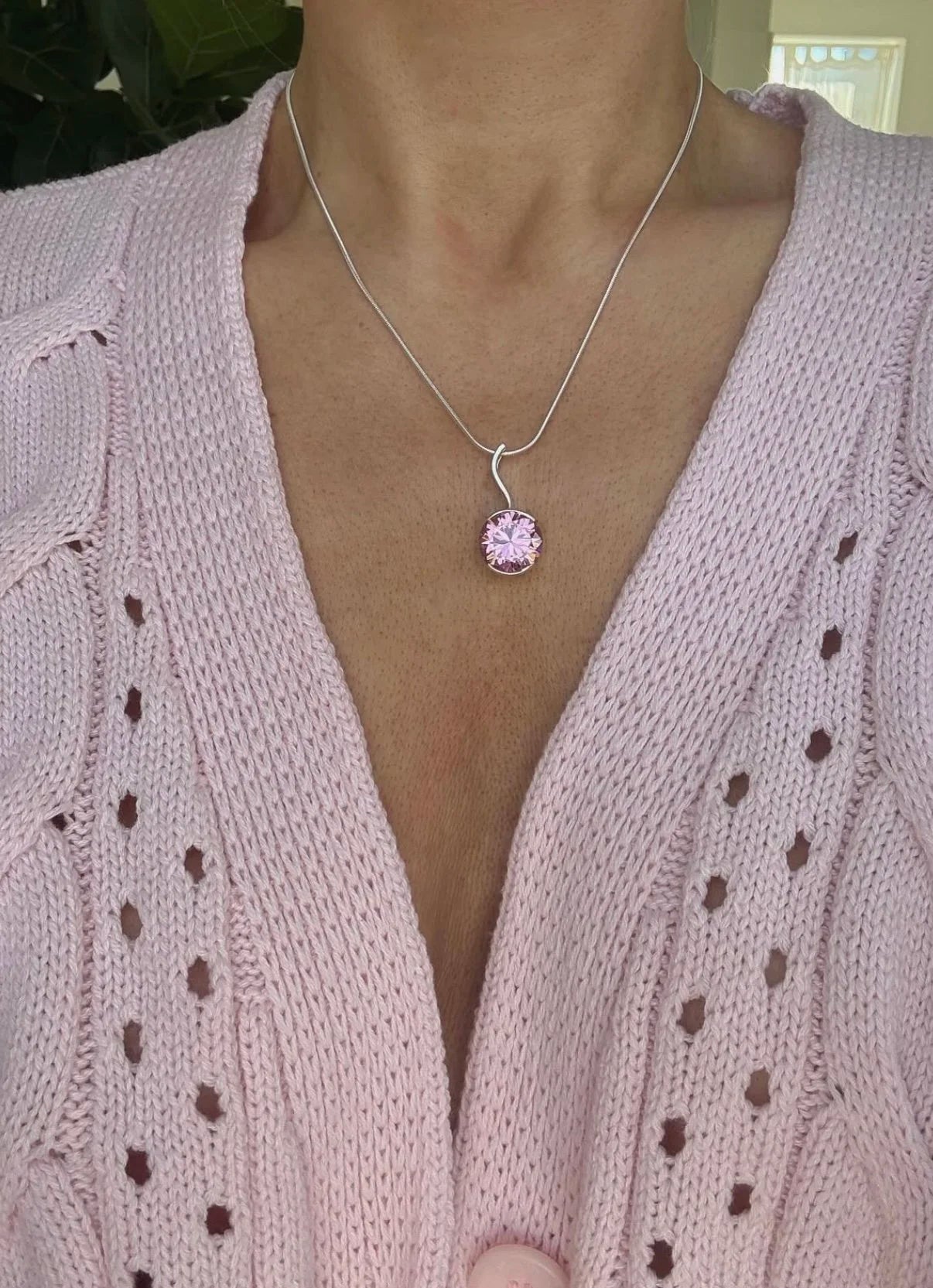 Perfect Pink Pop Vintage Pendant on Chain Sterling Silver Denmark 1990s