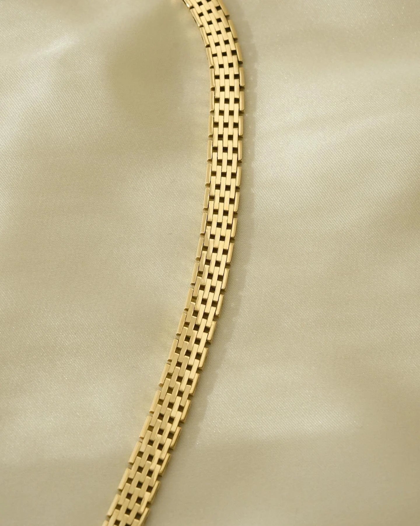 Rare Wide Danish Vintage Brick Link Necklace 14K Gold 1960s