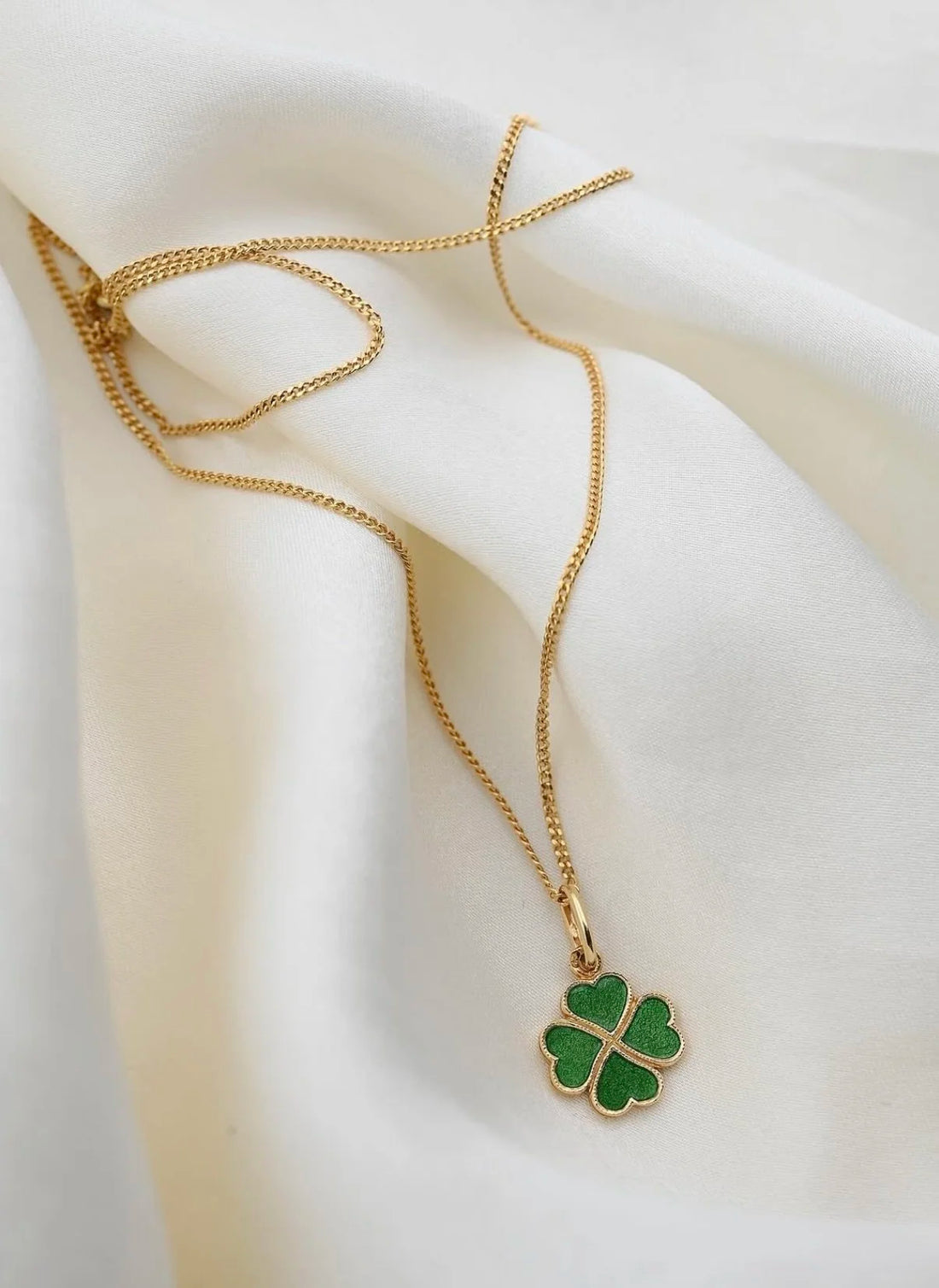 The Vintage Clover Good Luck Charm on Chain All 18K Gold Sweden 1970s