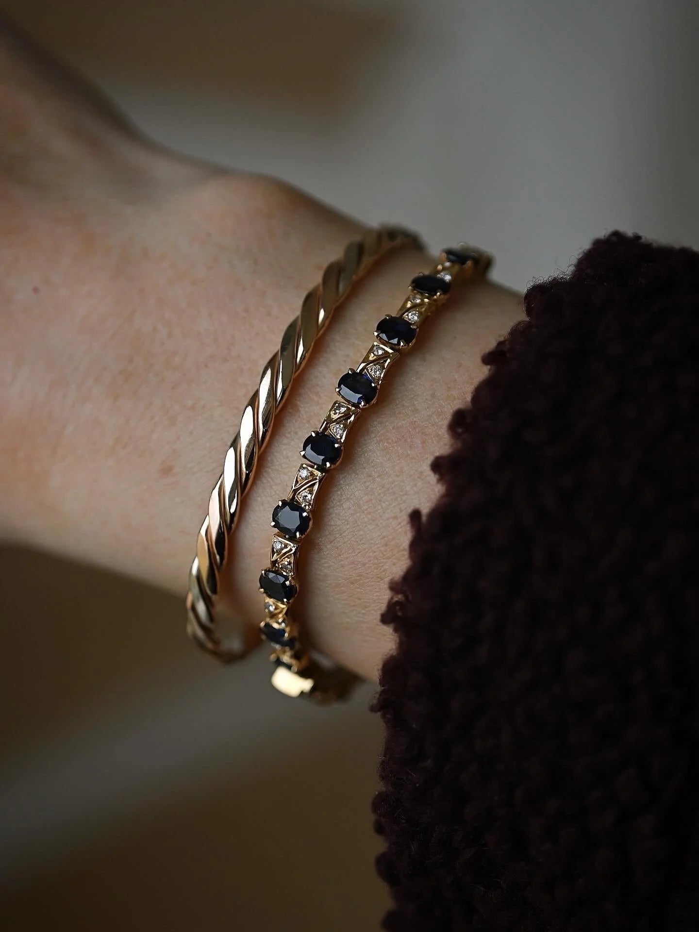 Special Midnight Blue Sapphire x Diamond Tennis Bracelet 18K Gold 1960s Denmark