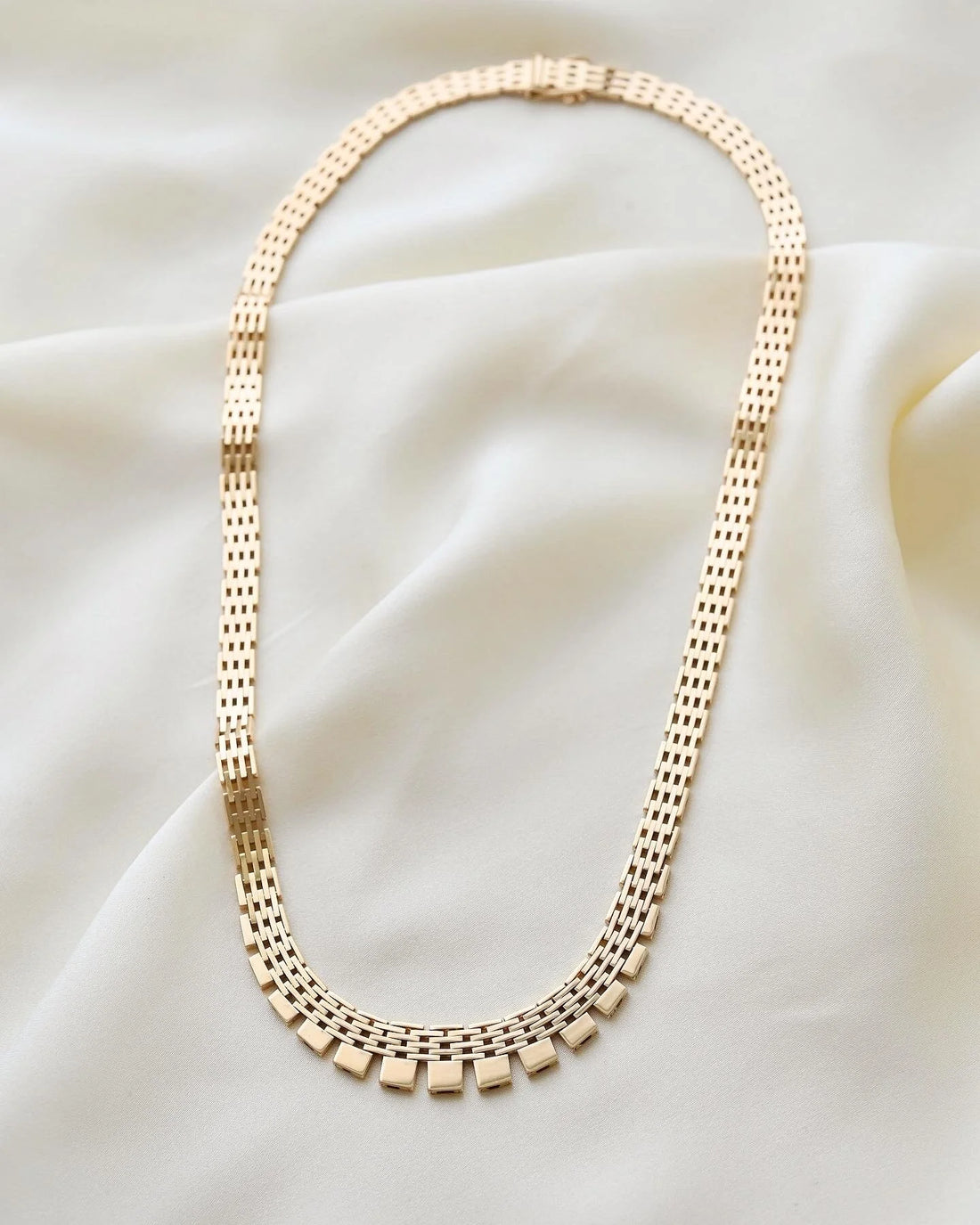 Unique Longer Brick Link Necklace 14K Gold 1960s