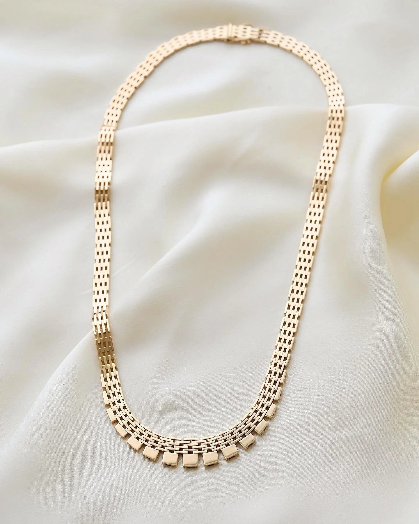 Unique Longer Brick Link Necklace 14K Gold 1960s