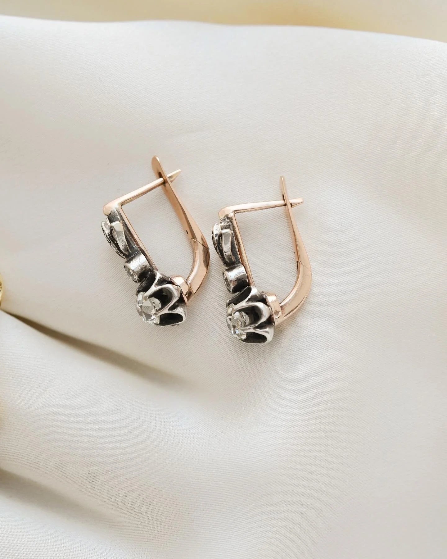 The Sweetest Antique Old Cut Diamond Earrings 18K Gold