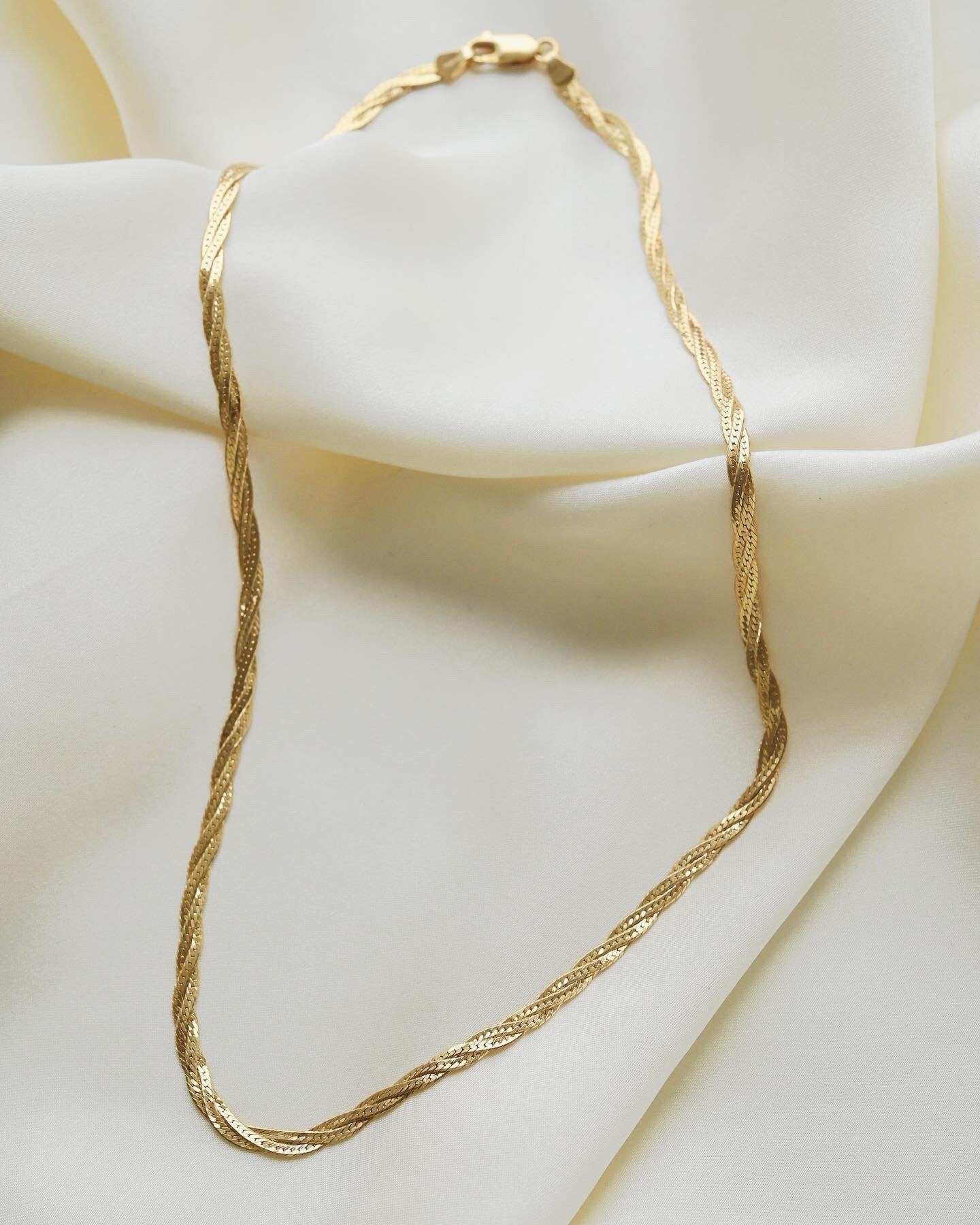 Beautiful Two Sided Special Braided Herringbone Necklace 18K Gold