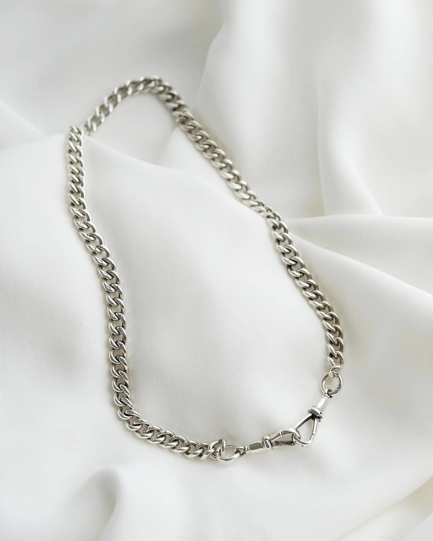 Antique English Silver Watch Chain Necklace 1912