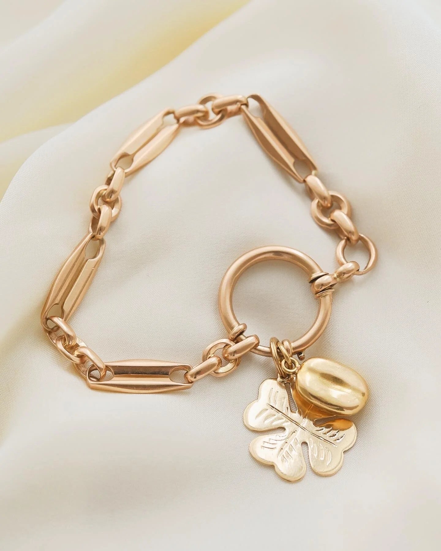 Glowing Perfect Antique Watch Chain Bracelet 14K Rose Gold 1920s