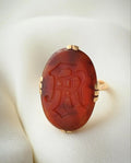 Huge Antique Carnelian AR or RA Signet Ring 18K Gold 1932