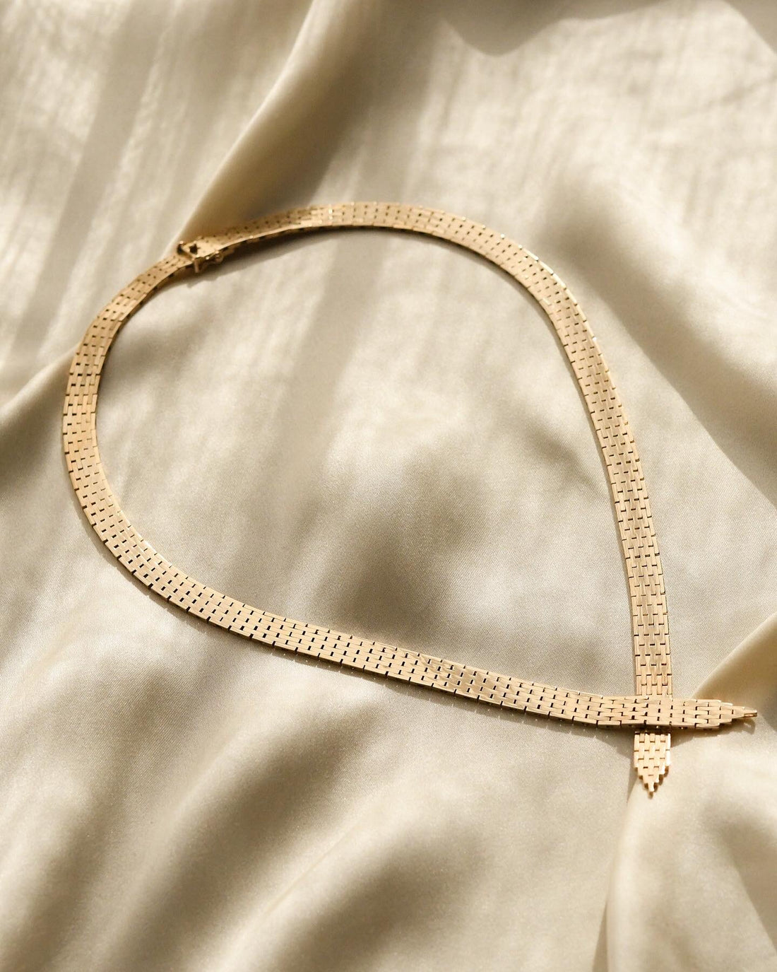 Sexy Brick Link Necklace 14K Gold 1960s