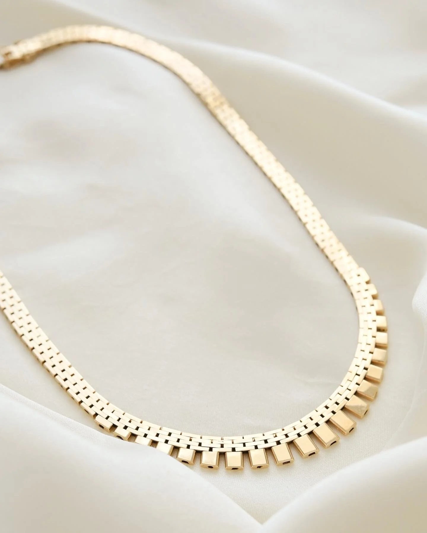 Amazing Radiant Brick Link Necklace 14K Gold 1960