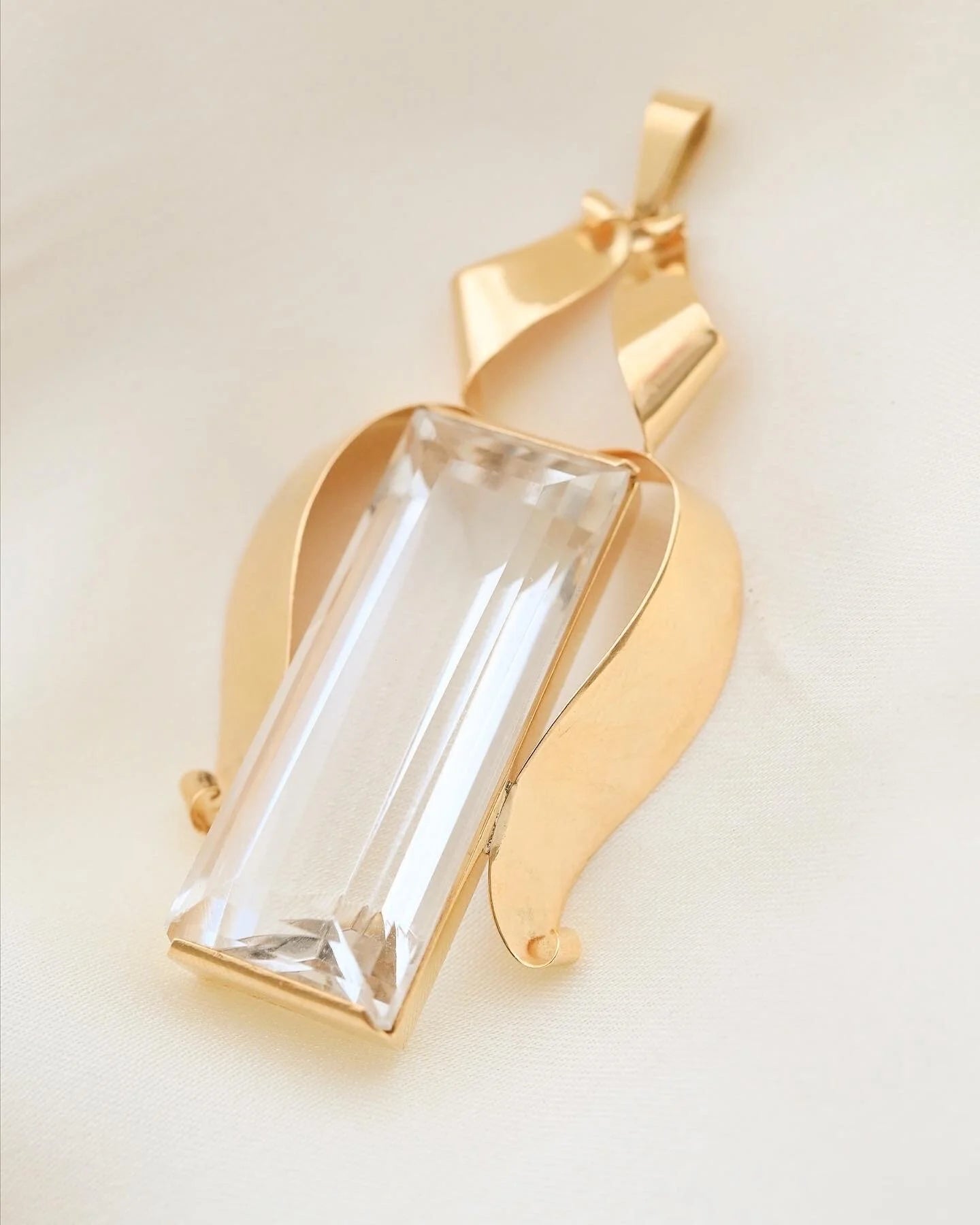 One left! Huge Amazing Swedish Vintage Pendants Rock Crystal 18K Gold 1950s