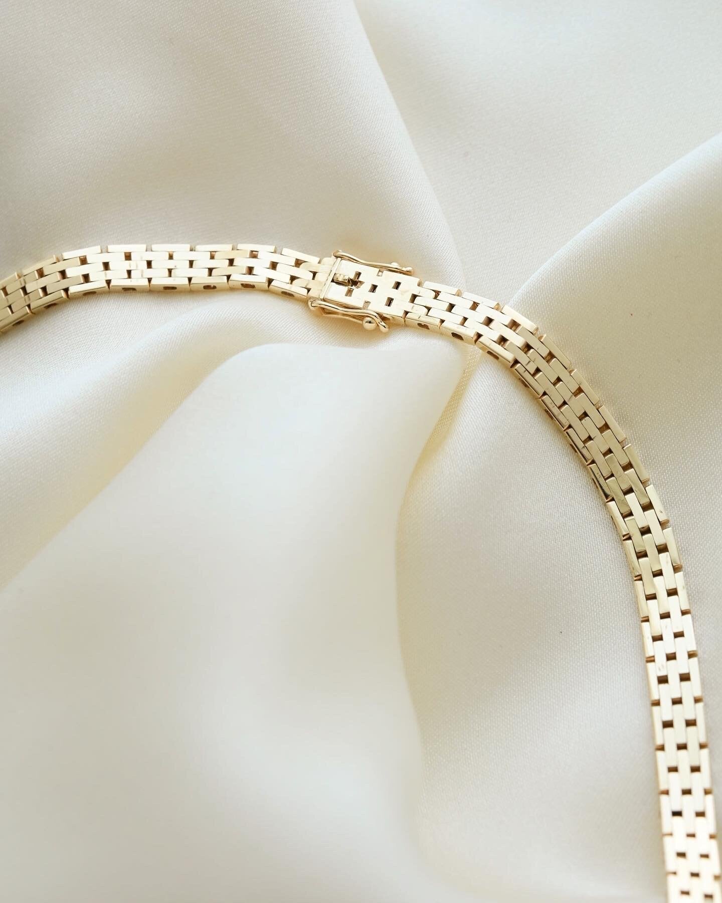 Stunning Rare Longer Brick Link Necklace 14K Gold 1960s