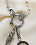 Antique Niello Silver Watch Chain w Horse Shoe and Extra Bolt Clasp 1890