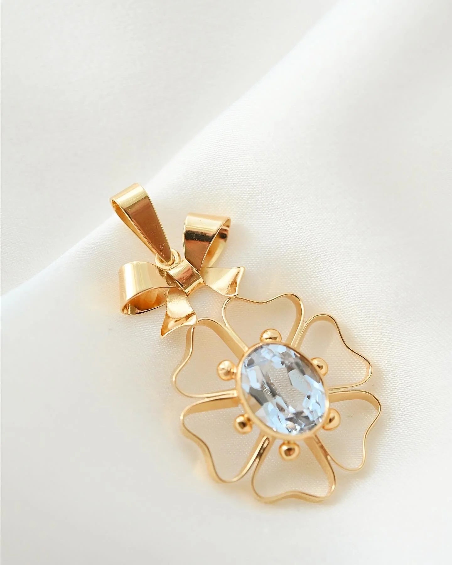 Feminine Bow Pendant w Spinel 18K Gold 1946