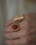 Luscious Antique Orange Agate Cabochon Ring 18K Gold