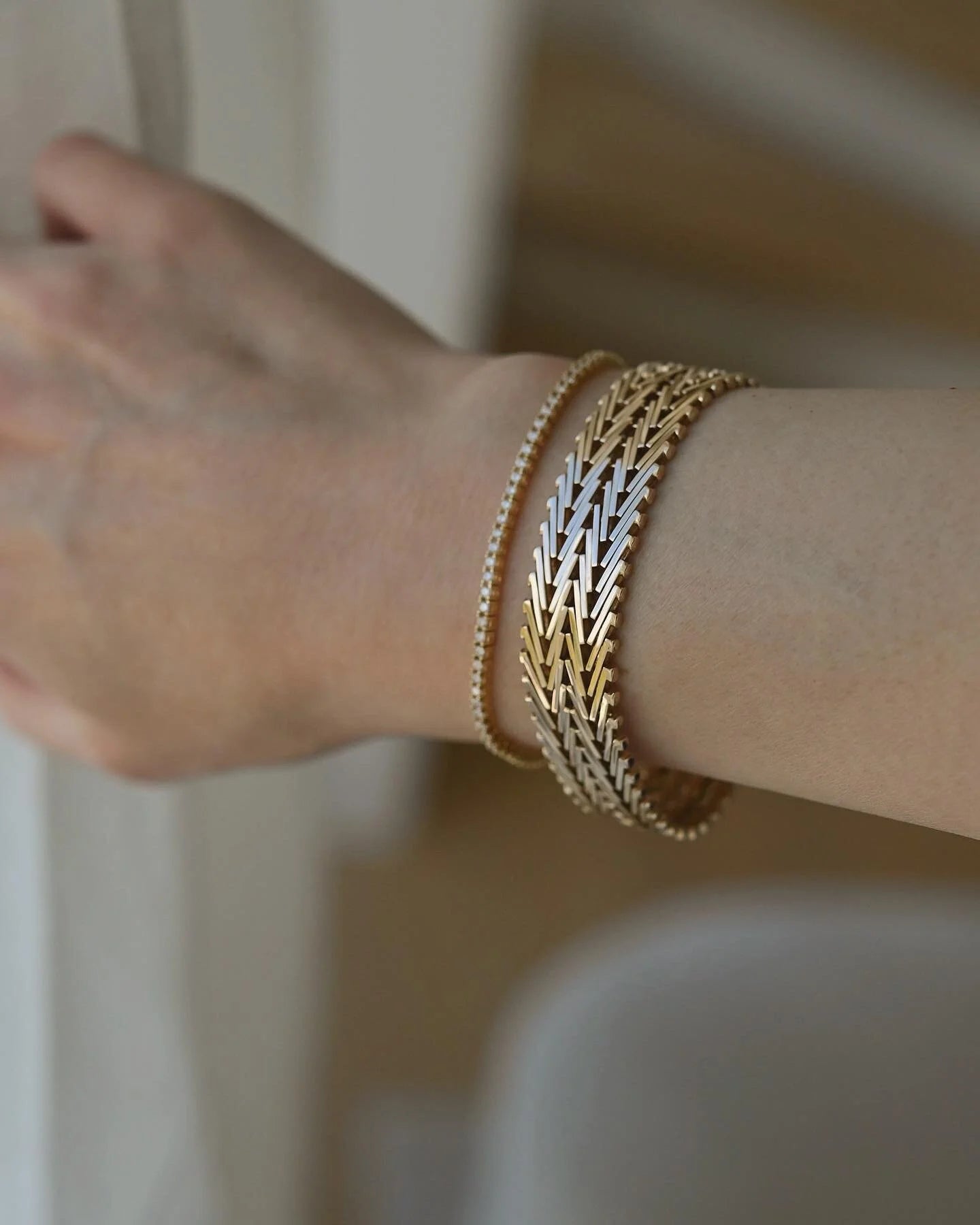 Sublime Danish Vintage Geneva Link Double Row Bracelet 14K Gold 1960