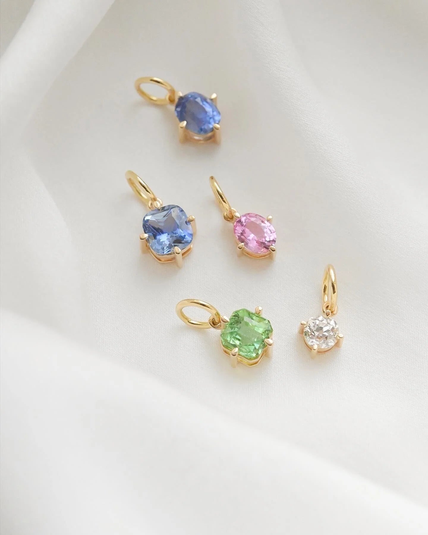 OMJ FINE JEWELRY : Cotton Candy Charms All Natural Untreated Sapphire Diamond and Tourmaline 18K Gold