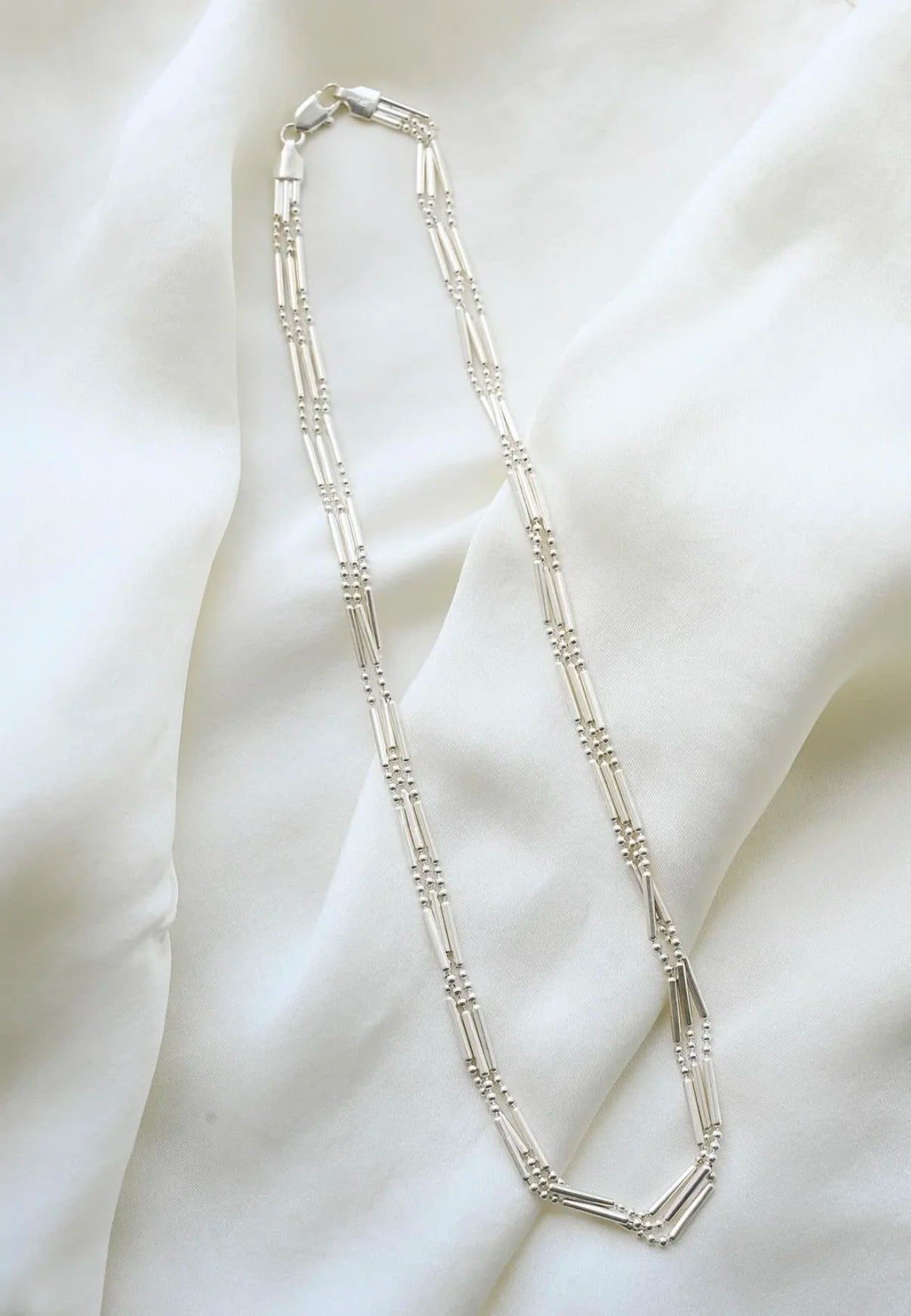 Glowing Triple Strand Necklace Sterling Silver