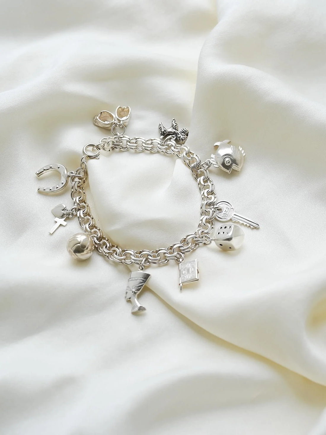 Swedish Vintage Bismarck Link Bracelet w Charms 1960 Sterling Silver