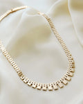 15.15 Inches Graduated Cleopatra Brick Link Necklace 14K Gold 1960